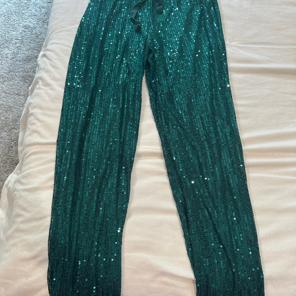 Emerald Sequin Jogger Pants - Picture 1 of 2